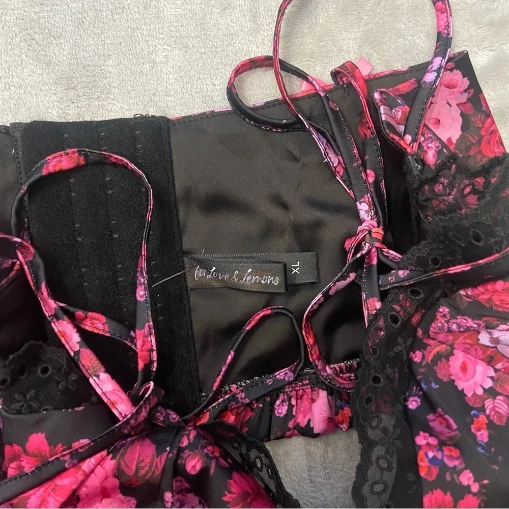 New! For Love And Lemons Black Pink Floral Farrah Bustier 24558